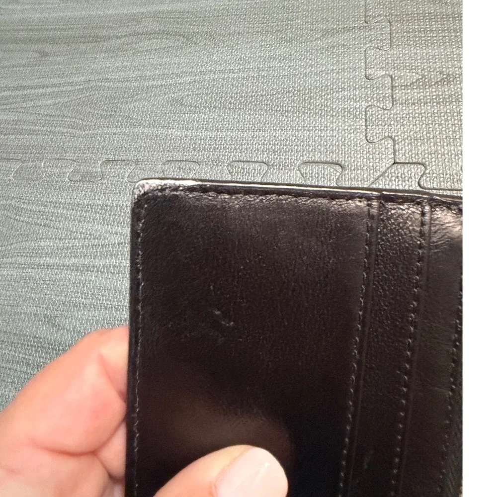 Kate Spade New York Black Purple Glitter Leather Card Holder Zip Wallet Slim